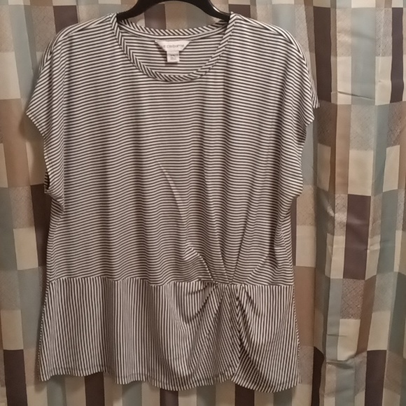 FINAL PRICE Liz Claiborne blue and white striped sleeveless blouse Size XXL - Picture 2 of 3